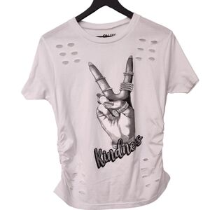 On Fire Junoirs Graphic Glitter Distressed Top Size Large